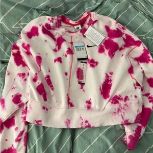 NIKE‎ Women's Sportswear Oversized Fleece Tie-dye Crew Sweatshirt In Pink Size M